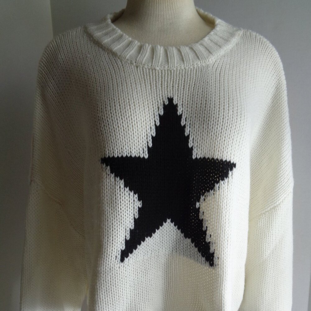 JUST POLLY Cropped Sweater White/Blue Star (X)